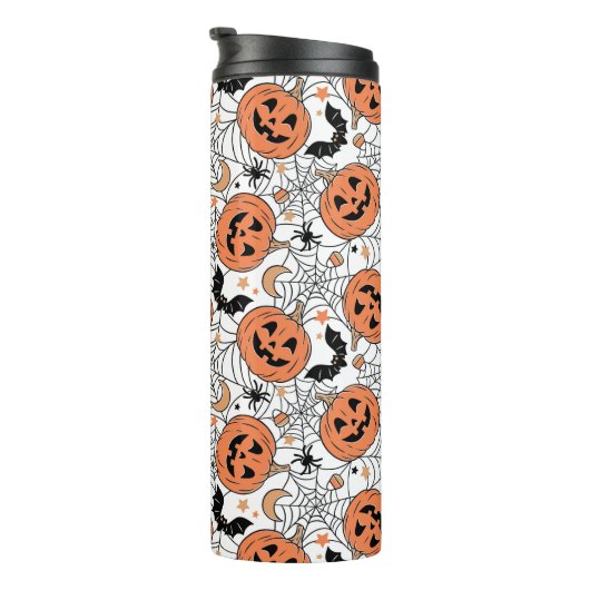 Spooky Pumpkin Halloween Pattern Thermosbecher (Nach rechts gedreht)