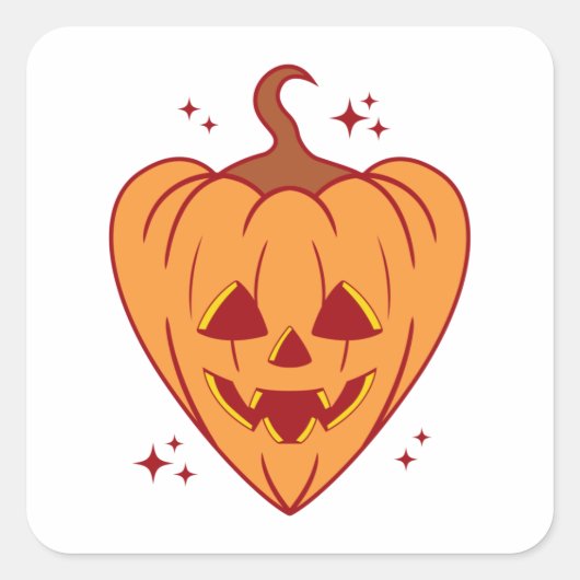 Spooky Pumpkin Heart Halloween Quadratischer Aufkleber (Vorderseite)