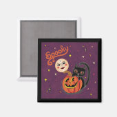 Spooky Pumpkin Kitten Moon - Dunkel Lila Magnet (Vorderseite/Rückseite)