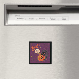 Spooky Pumpkin Kitten Moon - Dunkel Lila Magnet
