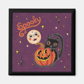 Spooky Pumpkin Kitten Moon - Dunkel Lila Magnet (Vorne)