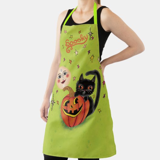 Spooky Pumpkin Kitten Moon - Kalkgrün Schürze (InSitu)