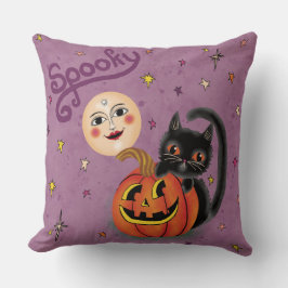 Spooky Pumpkin Kitten Moon - Lila leicht Kissen