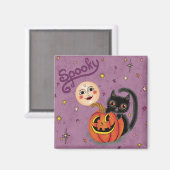 Spooky Pumpkin Kitten Moon - Lila leicht Magnet (Vorderseite/Rückseite)