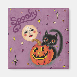 Spooky Pumpkin Kitten Moon - Lila leicht Magnet