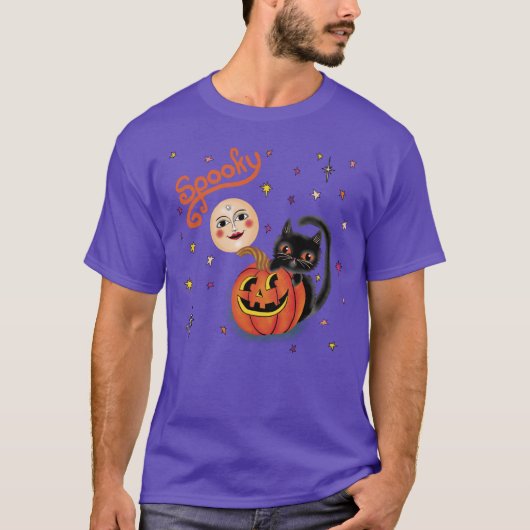 Spooky Pumpkin Kitten Moon T-Shirt (Vorderseite)