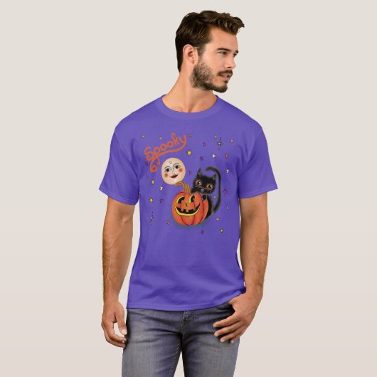 Spooky Pumpkin Kitten Moon T-Shirt (Vorne ganz)