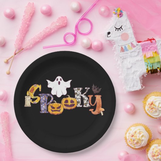 Spooky Pumpkin Mushroom Ghost Bat Halloween Pappteller (Party)