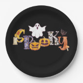 Spooky Pumpkin Mushroom Ghost Bat Halloween Pappteller (Vorderseite)