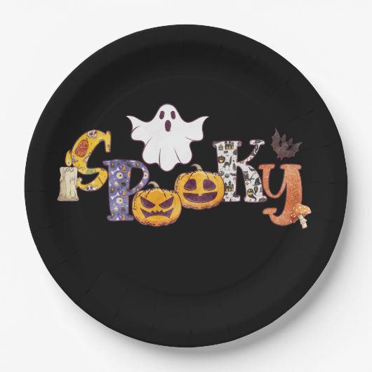 Spooky Pumpkin Mushroom Ghost Bat Halloween Pappteller (Vorderseite)