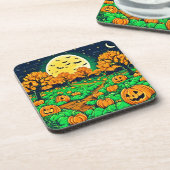 Spooky Pumpkin Patch: Cartoon Night Getränkeuntersetzer (Linke Seite)