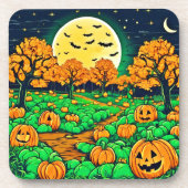 Spooky Pumpkin Patch: Cartoon Night Getränkeuntersetzer (Vorderseite)