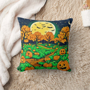 Spooky Pumpkin Patch: Cartoon Night Kissen