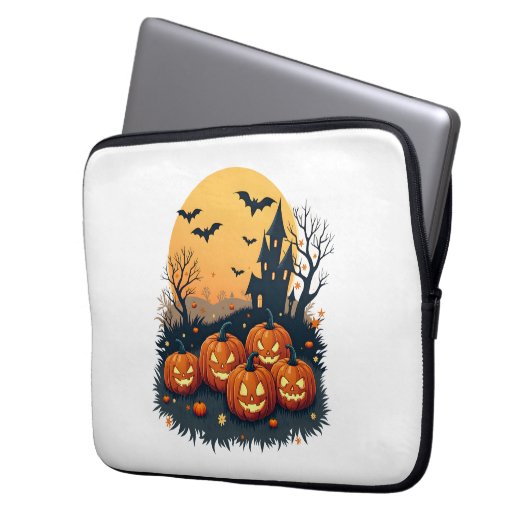 Spooky Pumpkin Patch - Retro Halloween T-Shirt Laptopschutzhülle (Vorderseite Links)