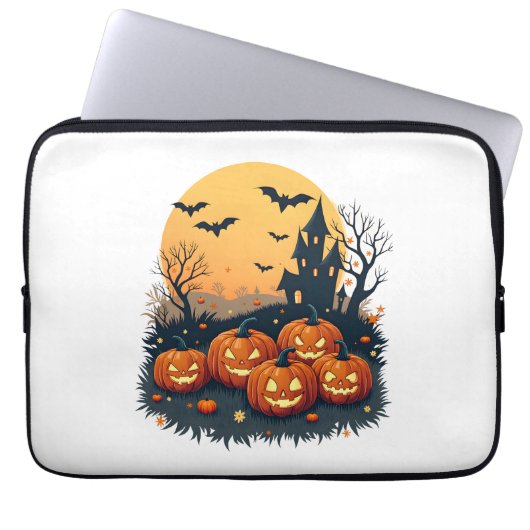 Spooky Pumpkin Patch - Retro Halloween T-Shirt Laptopschutzhülle (Vorderseite)