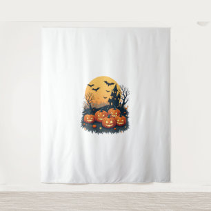 Spooky Pumpkin Patch - Retro Halloween T-Shirt Wandteppich