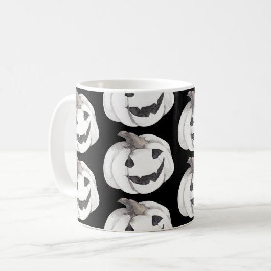 Spooky Pumpkin Pattern | Frohe Halloween Kaffeetasse (Vorderseite Links)