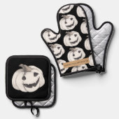 Spooky Pumpkin Pattern | Frohe Halloween Ofenhandschuh & Topflappen-Set (Vorderseite/Rückseite)