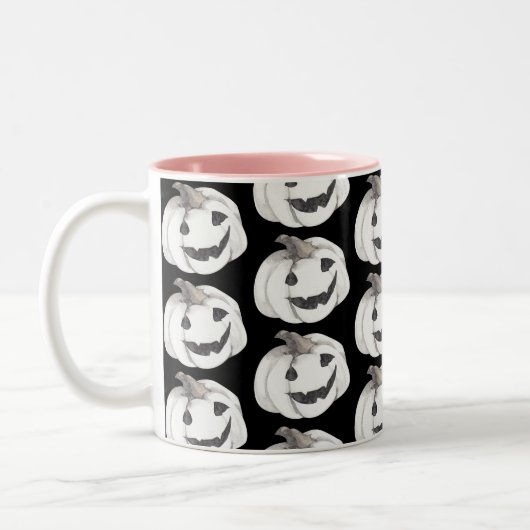 Spooky Pumpkin Pattern | Frohe Halloween Zweifarbige Tasse (Links)
