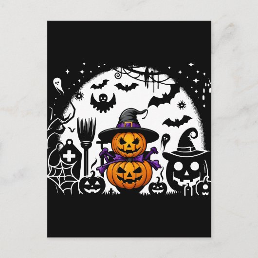 Spooky Pumpkin und Ghost Postkarte (Vorderseite)