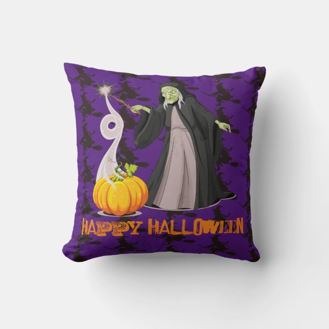 Spooky Pumpkin und Hexe Kissen (Vorderseite)