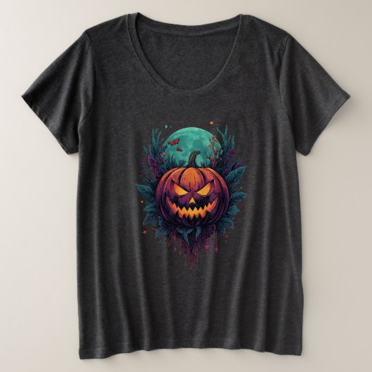Spooky Pumpkin unter Vollmond Große Größe T-Shirt (Design vorne)