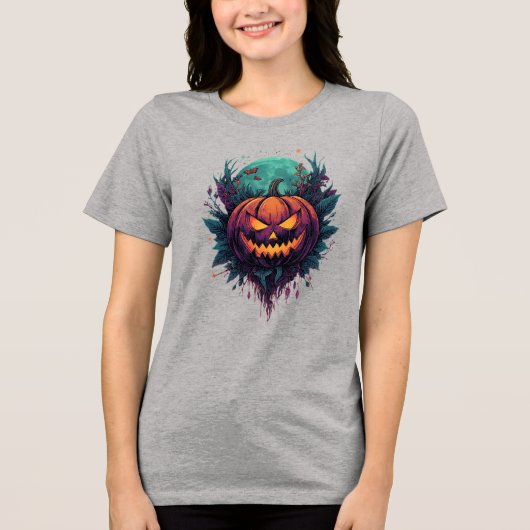 Spooky Pumpkin unter Vollmond Tri-Blend Shirt (Vorderseite)