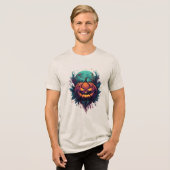 Spooky Pumpkin unter Vollmond Tri-Blend Shirt (Vorderseite voll)