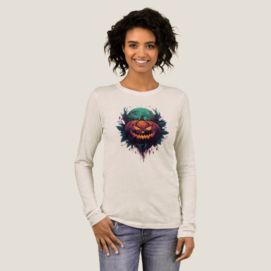 Spooky Pumpkin unter Vollmond Tri-Blend Shirt (Volle Vorderseite)