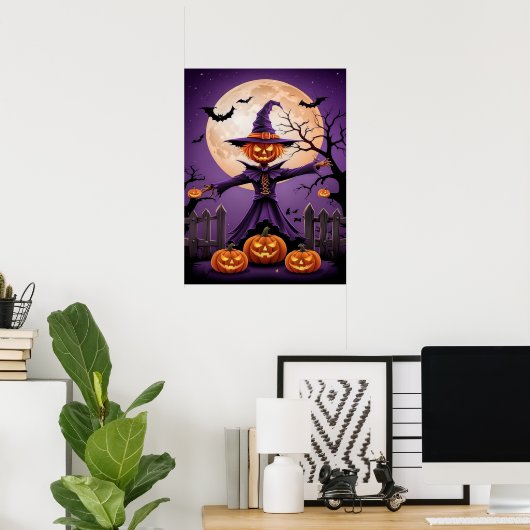 Spooky Pumpkin Witch with Full Moon Poster (Heimbüro)