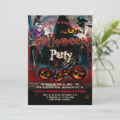 Spooky Pumpkins Hexenklopfen Halloween-Party Einla Einladung (Stehend Vorderseite)