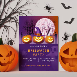 Spooky Pumpkins Orange und Lila Halloween-Party Einladung
