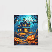 Spooky Pumpkins Spuk House Happy Halloween Karte (Vorderseite)