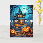 Spooky Pumpkins Spuk House Happy Halloween Karte (Gelbe Blume)