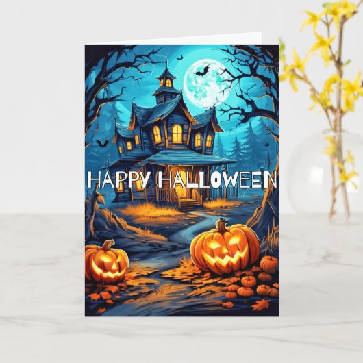 Spooky Pumpkins Spuk House Happy Halloween Karte (Gelbe Blume)