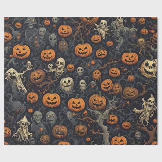 Spooky Pumpkins und Beängstigende Geister Geschenkpapier (Flach)