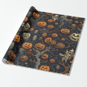 Spooky Pumpkins und Beängstigende Geister Geschenkpapier (Ungerollt)