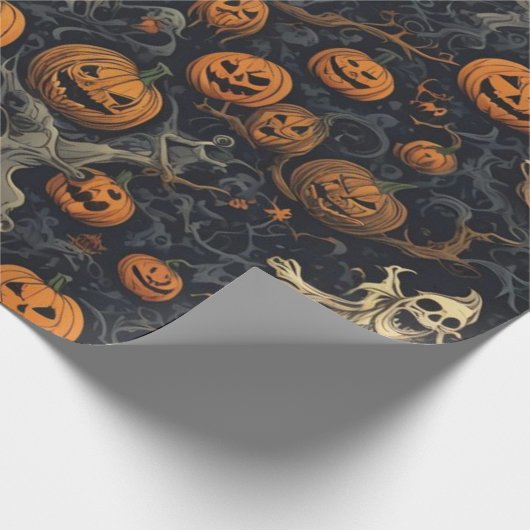 Spooky Pumpkins und Beängstigende Geister Geschenkpapier (Ecke)
