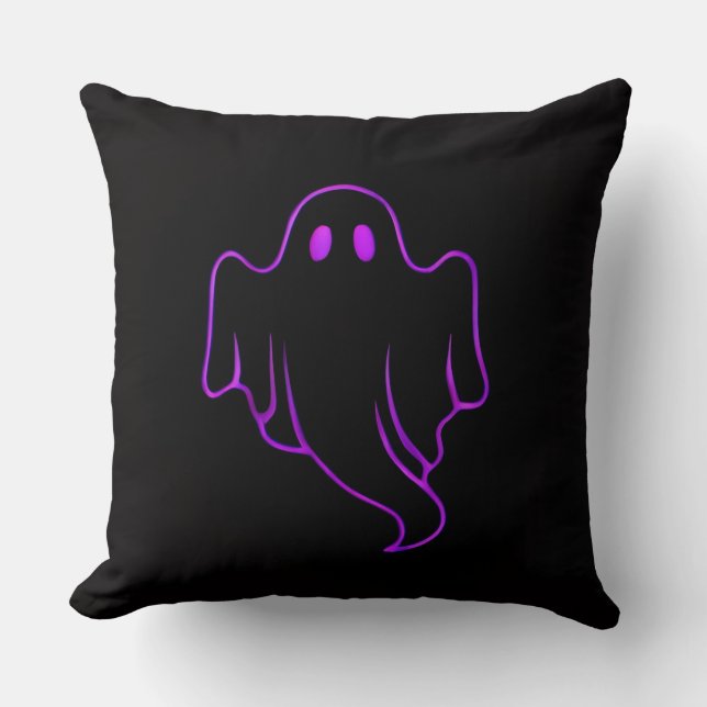 "Spooky Purple Glowing Ghost on Black Throw Pillow Kissen (Vorderseite)