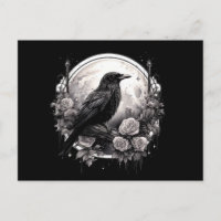 Spooky Raven Crow, Moon & Rose Gothic Illustration