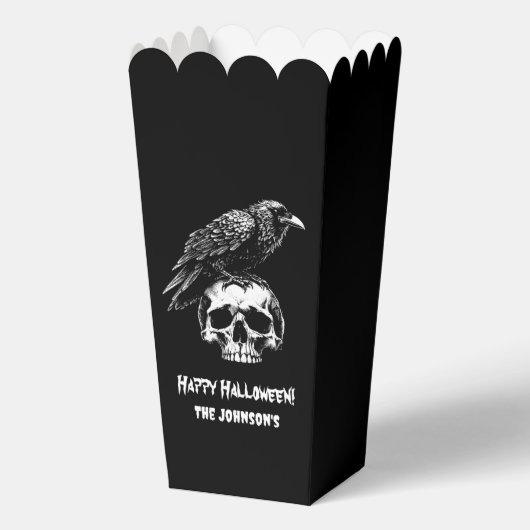 Spooky Raven Skull Popcorn Halloween Gefälligkeits Geschenkschachtel (Vorderseite)
