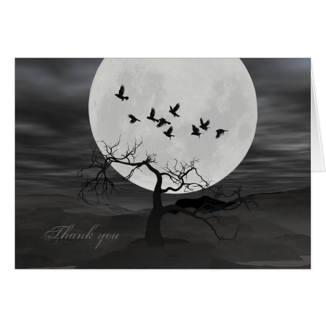 Spooky Ravens fliegen gegen den Vollmond (Vorderseite (Horizontal))