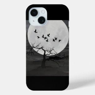 Spooky Ravens fliegen gegen den Vollmond iPhone 15 Hülle