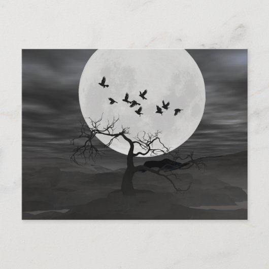 Spooky Ravens fliegen gegen den Vollmond Postkarte (Vorderseite)