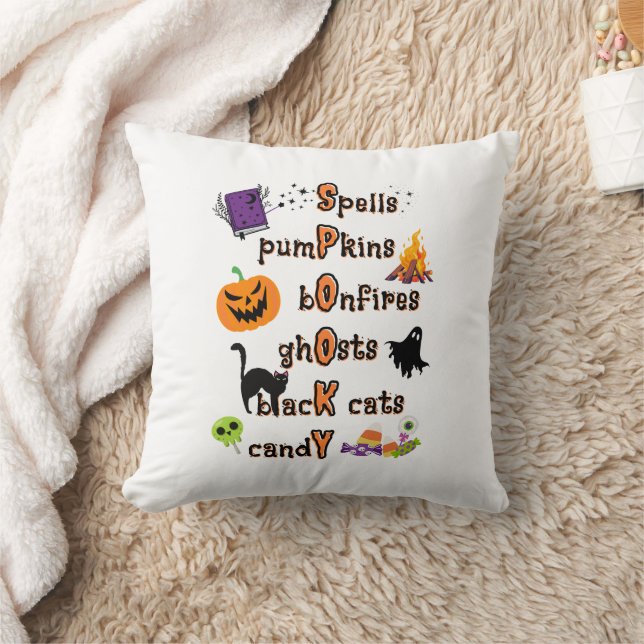 SPOOKY Rechtschreibung mit allen Dingen Halloween Kissen (Decke)
