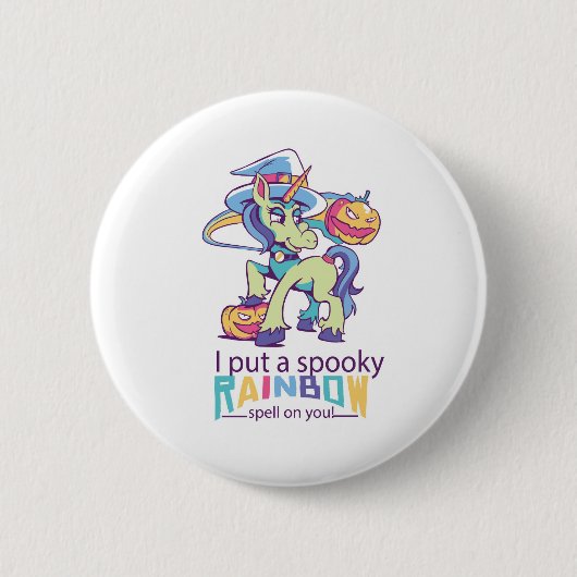 Spooky-Regenbogenzauber Halloween-Einhornhexe Button (Vorderseite)