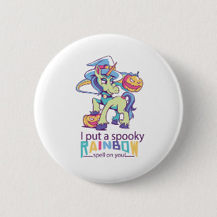 Spooky-Regenbogenzauber Halloween-Einhornhexe Button