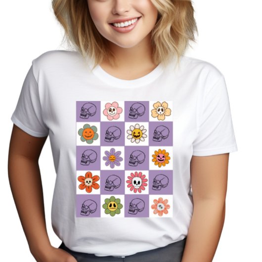 Spooky Retro Blumenschädel überprüft Tri-Blend Shirt