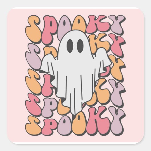 Spooky Retro Ghost Quadratischer Aufkleber (Vorderseite)