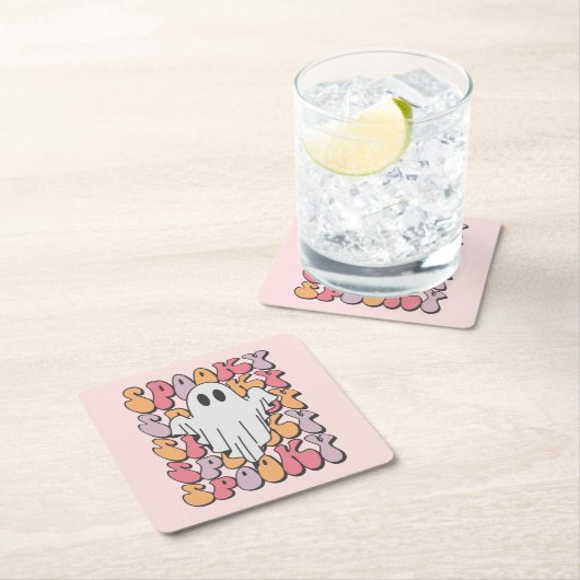 Spooky Retro Ghost Rechteckiger Pappuntersetzer (Vor Ort)